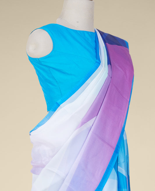 Multi-color abstract-style printed semi banaras crepe saree, contrast plain border