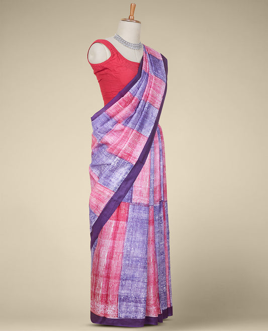 Multi-color uniquely printed silk saree, contrast plain border 