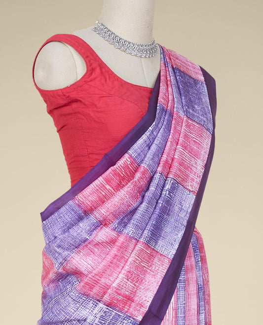 Multi-color uniquely printed silk saree, contrast plain border 