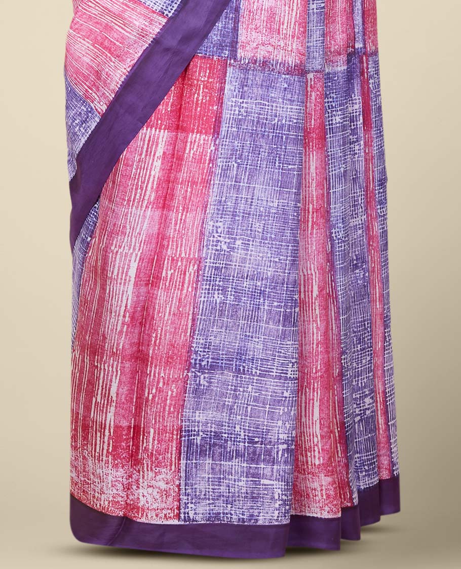 Multi-color uniquely printed silk saree, contrast plain border 