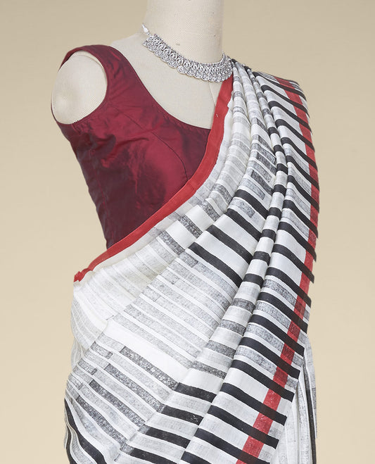 Multi-color stripes printed pure chiffon saree, striped border