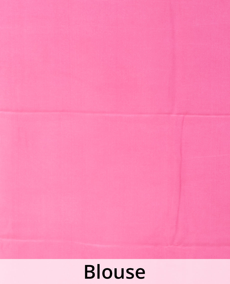 Pastel pink base pure crepe saree features an abstract-style floral print