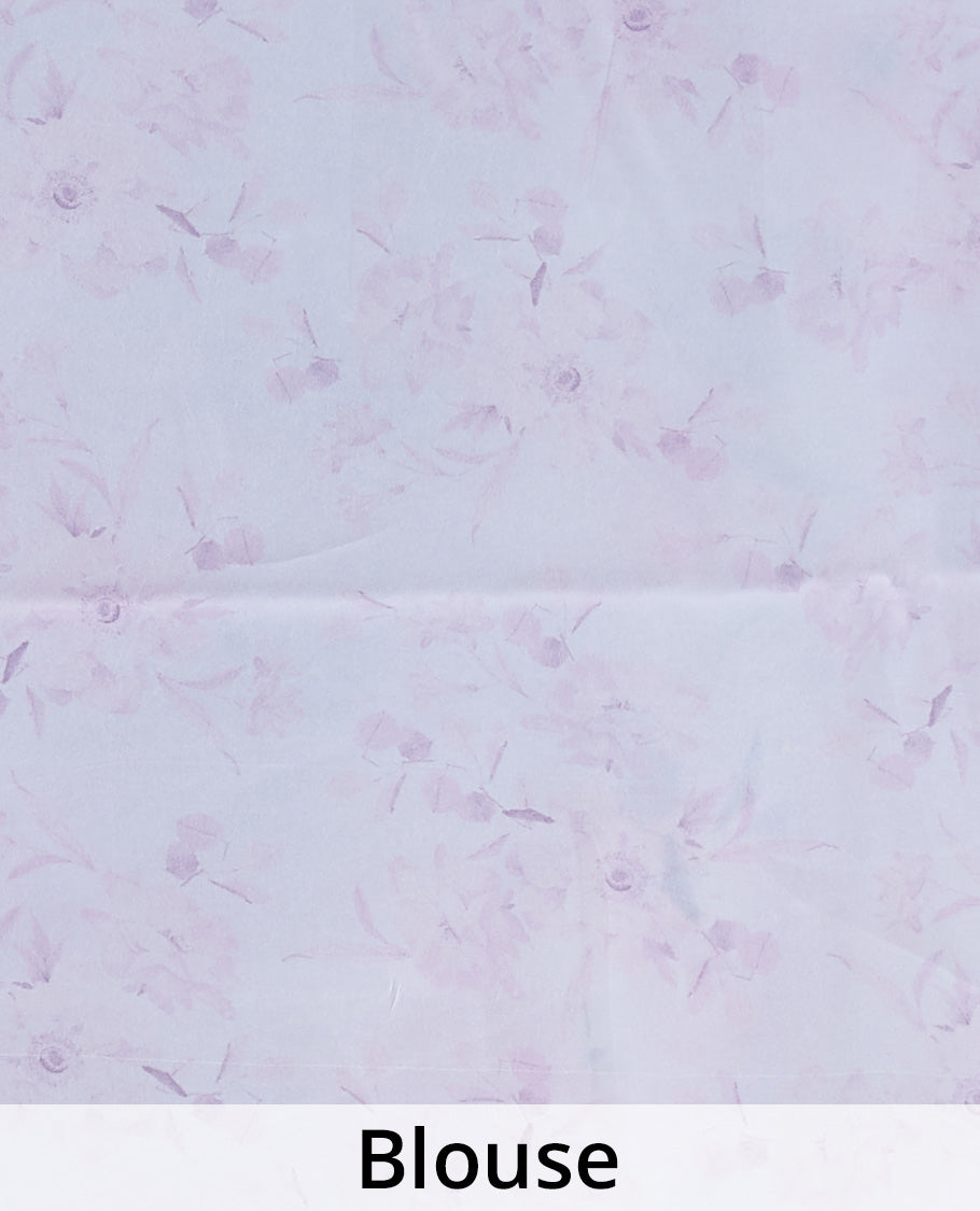 Cream floral designs digital printed with stone work pure chiffon saree, zari paisley motif border 