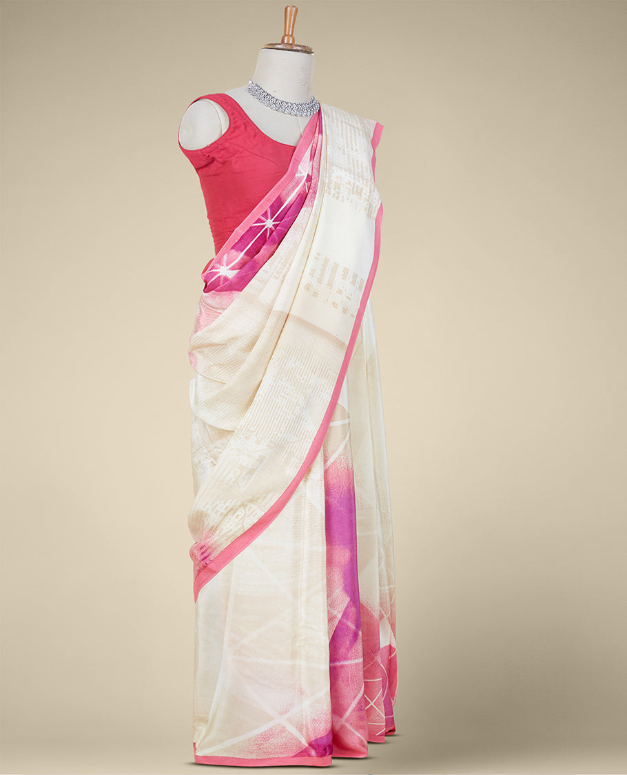 Sandal abstract-style uniquely digital printed pure crepe, contrast thin border