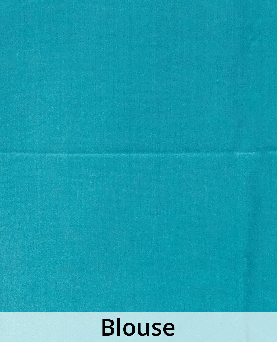Blue intricate & unique motifs digital printed pure crepe saree, contrast unique motifs printed border