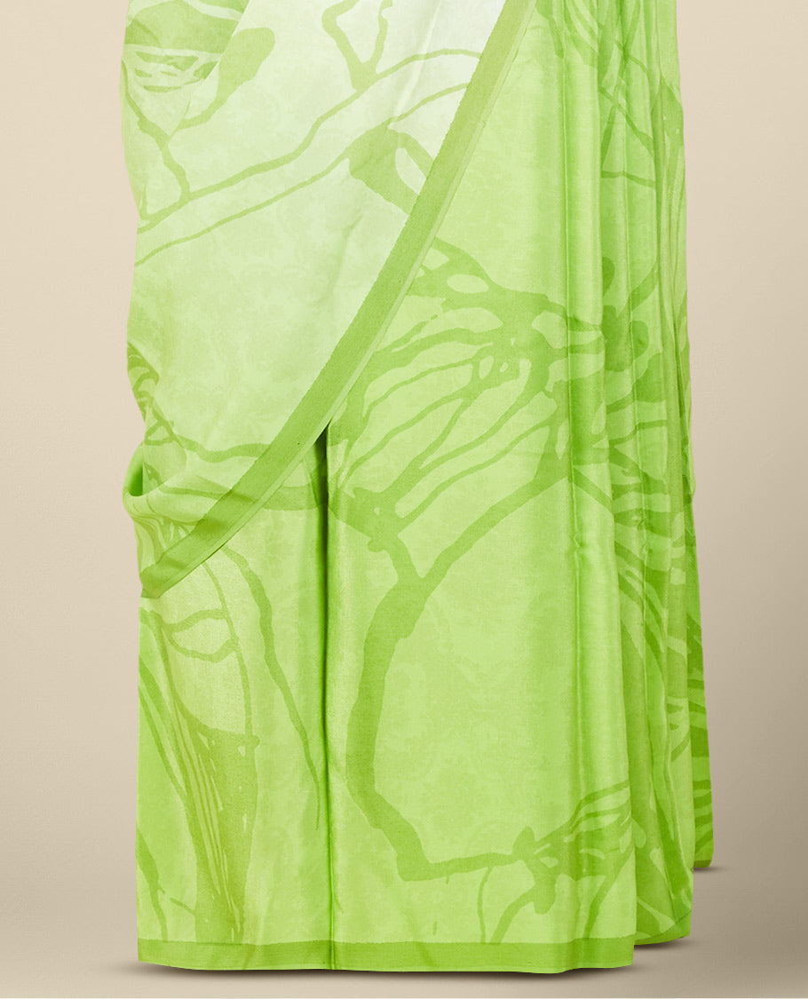 Borderless green abstract-style digital printed pure crepe saree