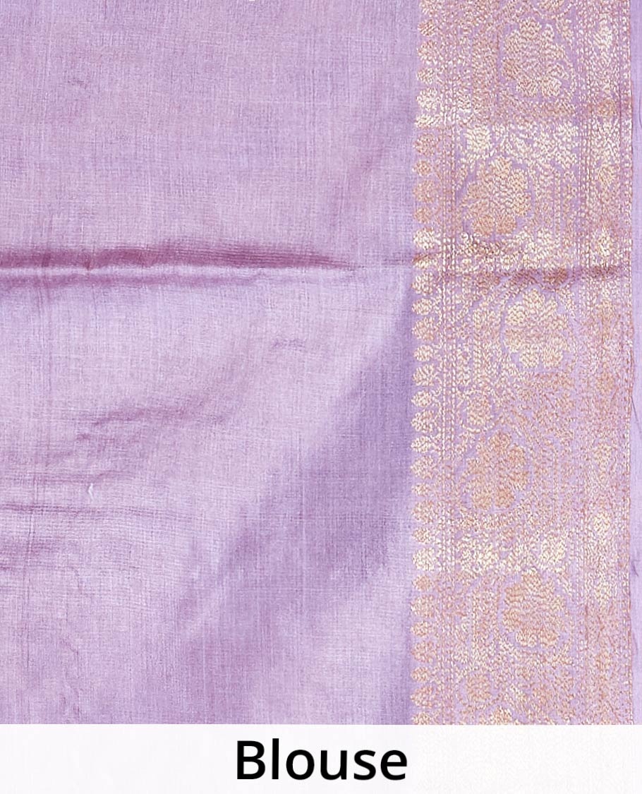 Violet tusser silk saree with zari buttas, traditional motifs zari border & intricate pallu