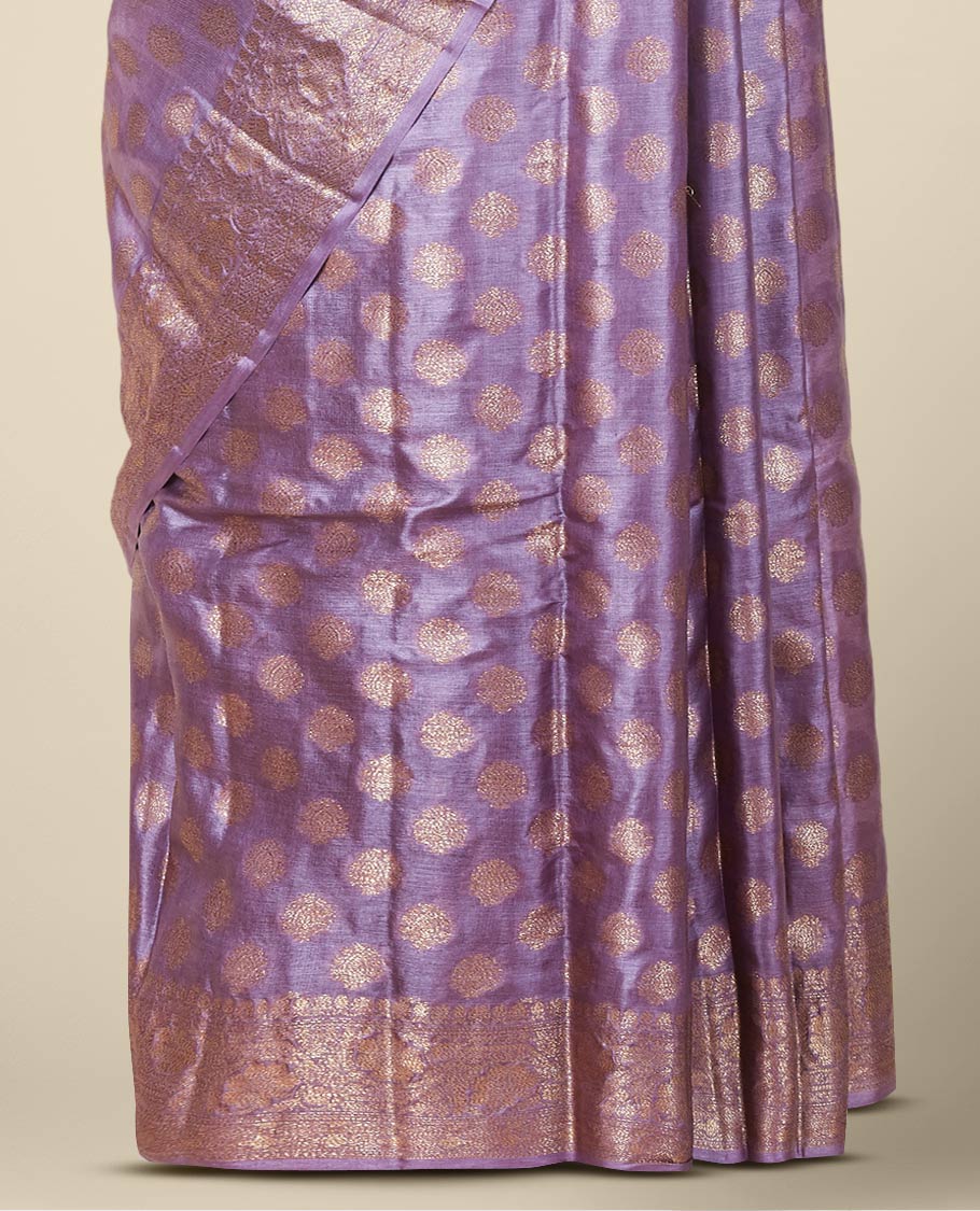 Violet tusser silk saree with zari buttas, traditional motifs zari border & intricate pallu