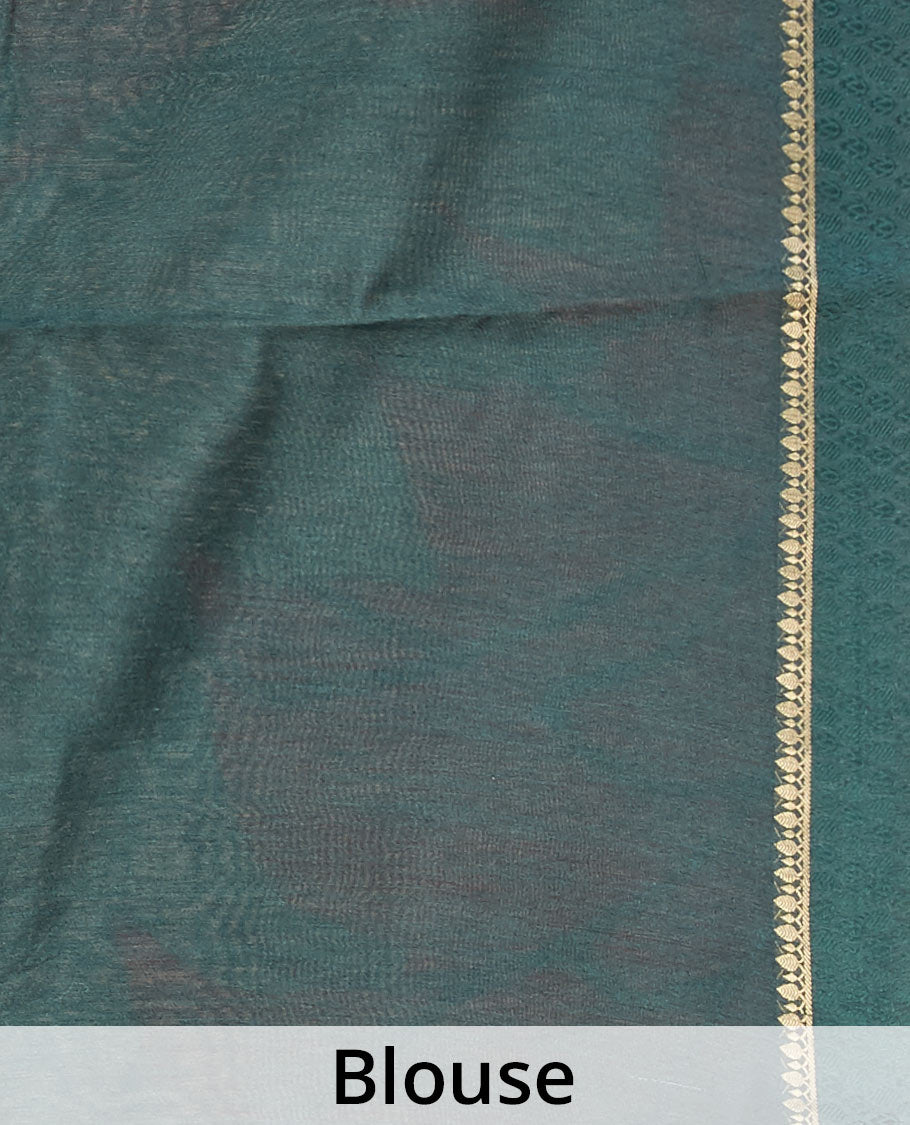 Green vine & flower design printed moonga tussar with zari design border
