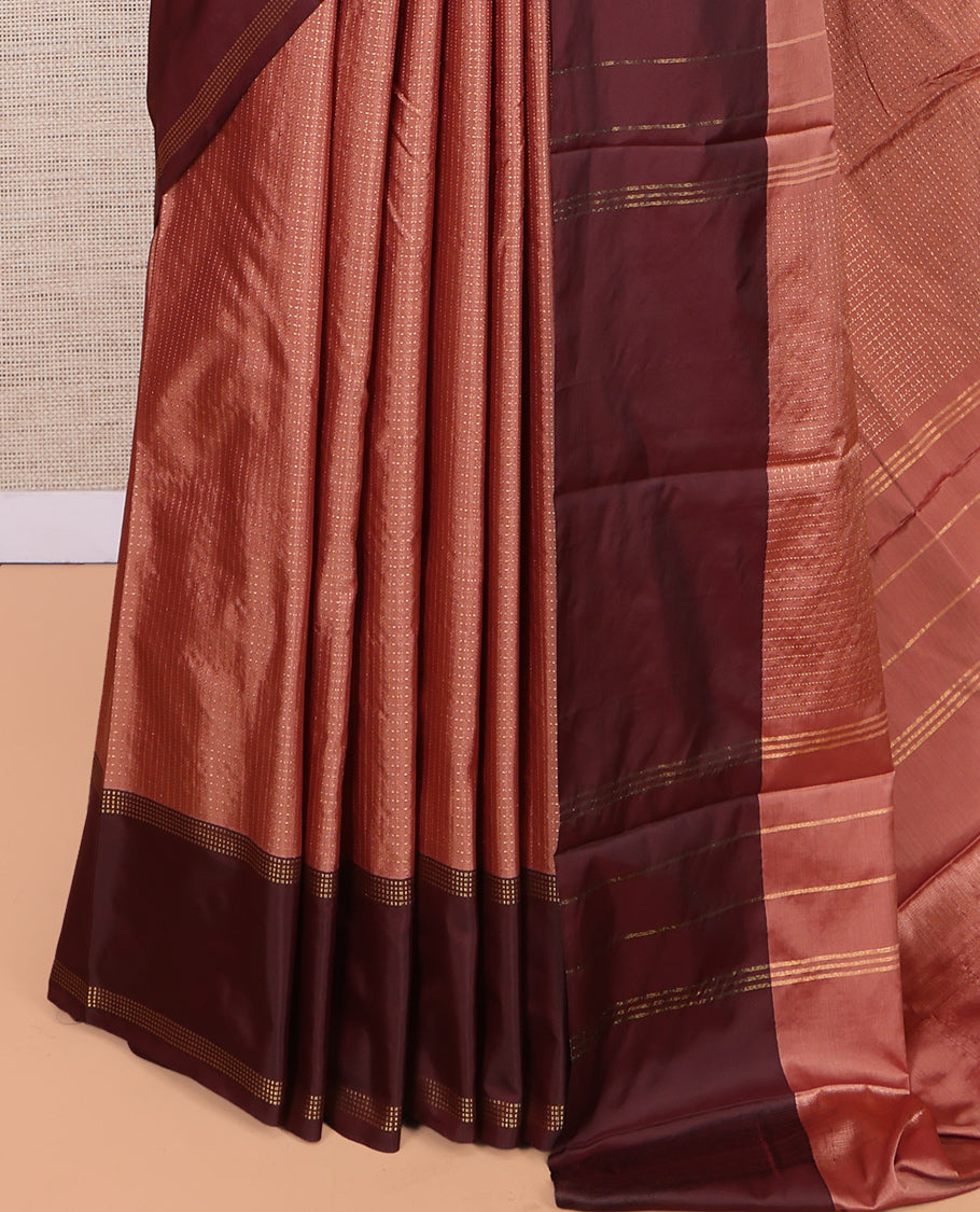 Peach Checked Arani Saree, a Contrast Bodi Border, a Self-Pallu, and a Matching Blouse