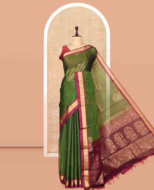 Green Floral Butta Silk Cotton Saree