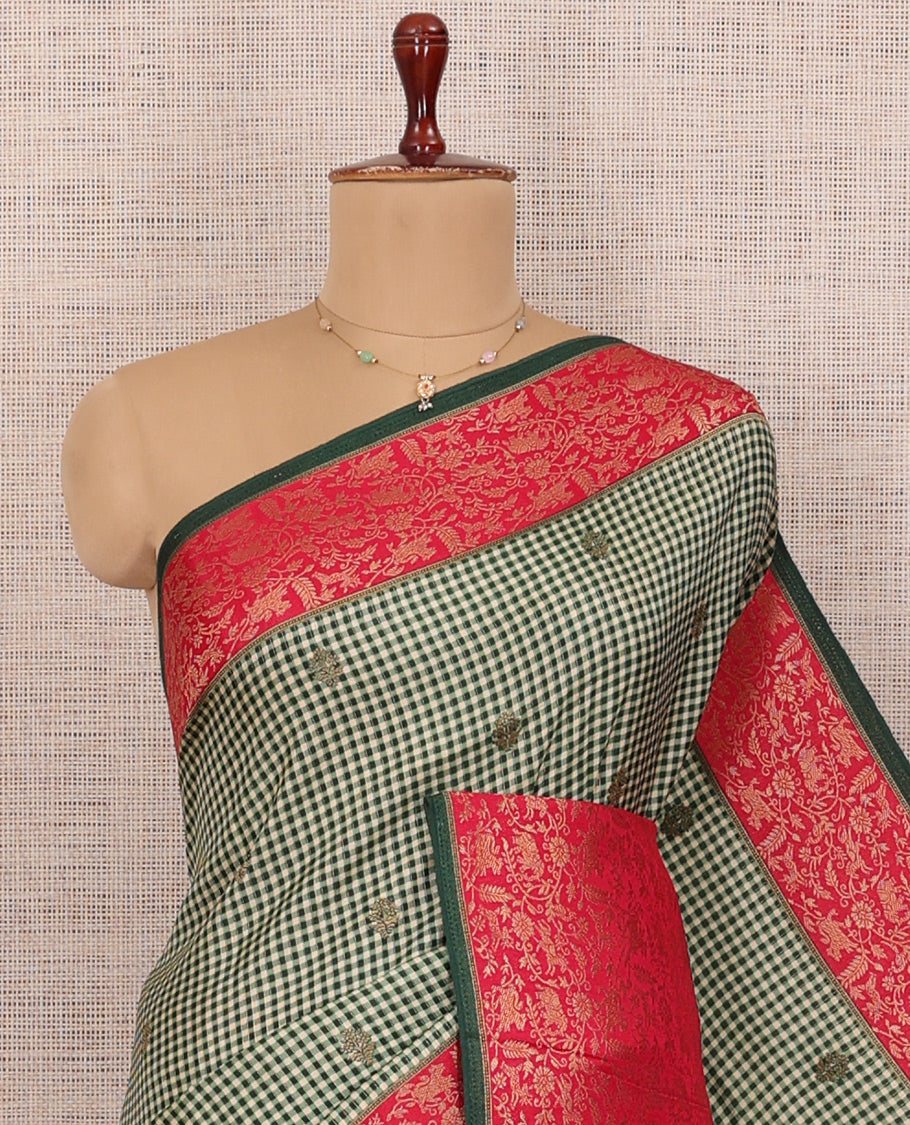 Bottle Green Micro Checks Fancy Mysore Silk Saree