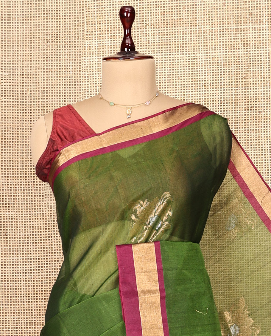 Green Floral Butta Silk Cotton Saree