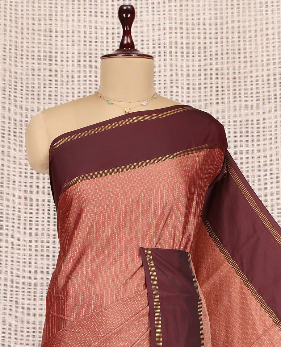 Peach Checked Arani Saree, a Contrast Bodi Border, a Self-Pallu, and a Matching Blouse