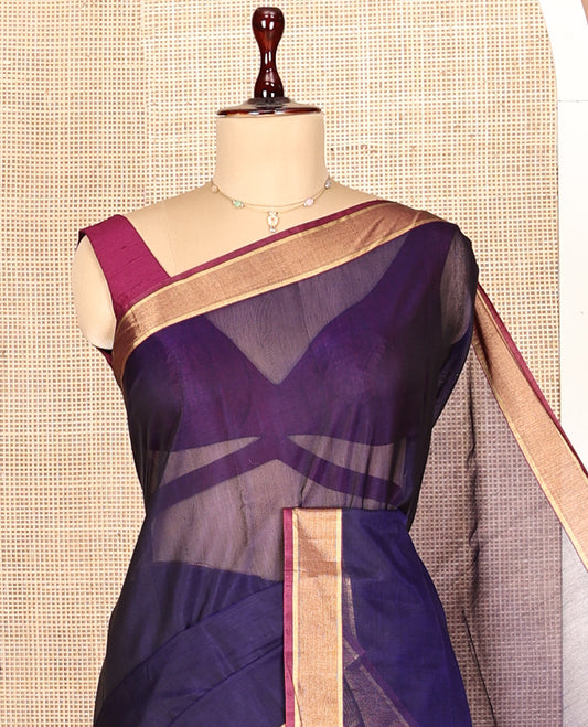 Blue Plain Silk Cotton Saree