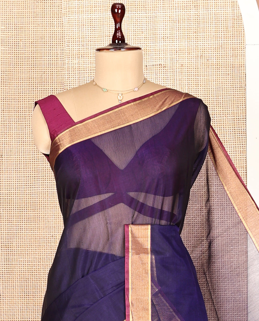 Blue Plain Silk Cotton Saree