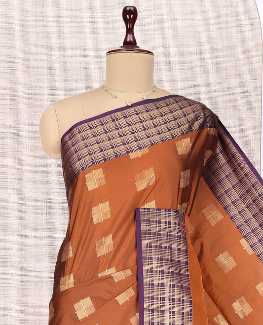 Rust Zari Checks Budget Silk Saree
