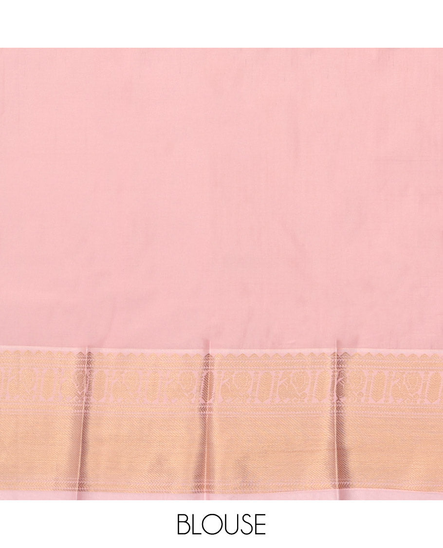 Green Budget Silk Saree, Richly Detailed with Zari Buttas and Checks, Complemented by a Contrast Traditional Zari Border, Grand Pallu, and a Contrast Blouse