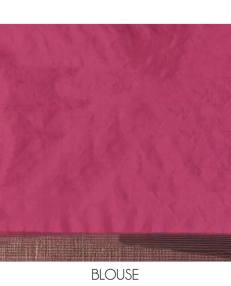 Borderless Green Leaf Buttas Arani Saree, a Contrast Pallu of Zari Stripes and Buttas, and a Contrast Blouse