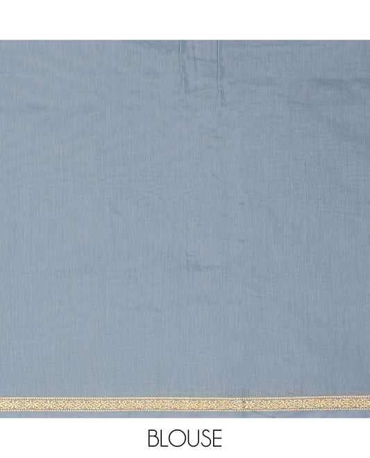 Grey Maheshwari Cotton Saree, Subtly Sparkled with Flower Buttas All Over Its Body, Subtly Woven Piping Border, Captivating Contrast Pallu Steeped with Buttas, and Paired with a Contrast Blouse