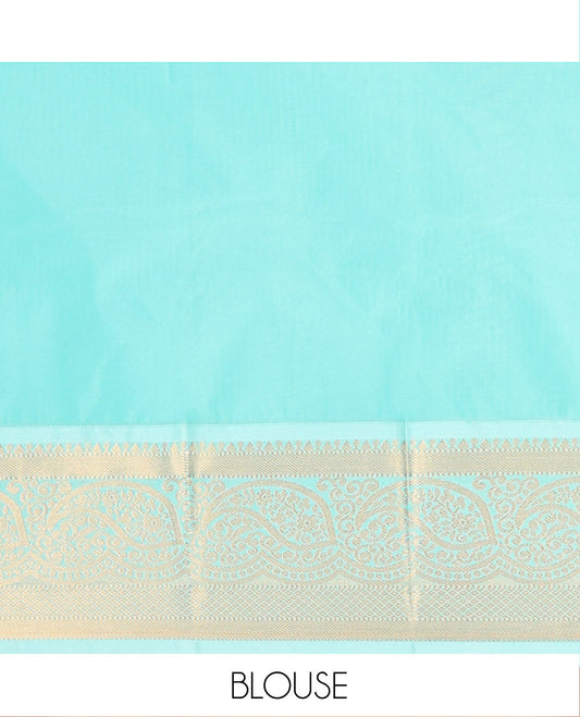 Rani Pink Art Silk Material Half Saree Set, Detailed with Zari Butta Enclosed Checks on Its Skirt, Complemented by Contrast Traditional Zari Design Border, Paired with a Contrast Blouse, and Intricately Designed Dhavani