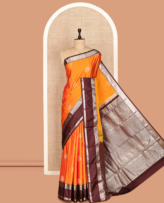 Orange Zari Butta Gift Saree