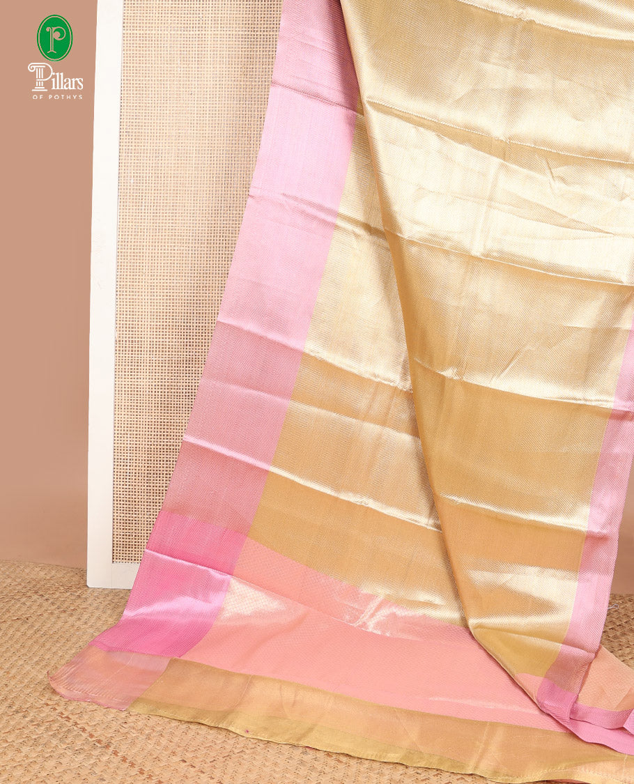 Gold with pink gold zari brocade design banaras kora tissue saree with contrast  jacquard border & rich weaving pallu along with brocade blouse