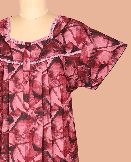 Red Cotton-Blended Nighty