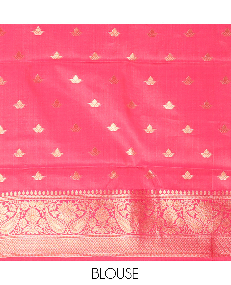 Multi-Color Zari Butta Enclosed Checks Litchi Saree, Graced with Contrast Traditional Border and Blouse