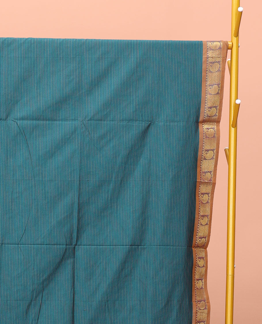 Blue Striped Poly Cotton Saree