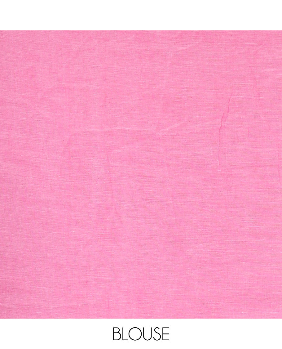 Borderless Dusky Pink Khadi Mul Cotton Saree, Delicately Woven with Heart Motifs Embroidered All Over Its Body, a Self-Pallu, and Matching Blouse