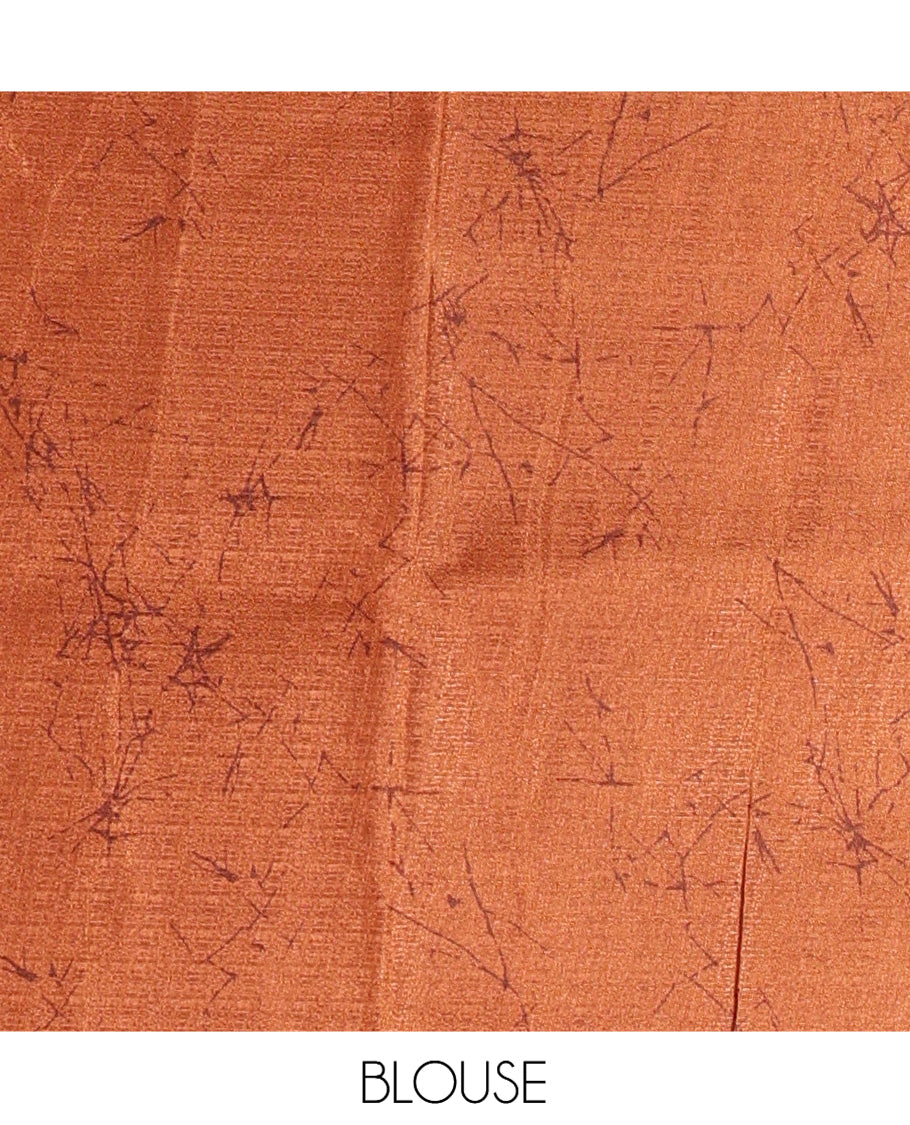 Brown Batik-Style Floral Printed Art Khadi Cotton Saree, a Contrast Border, and a Matching Blouse