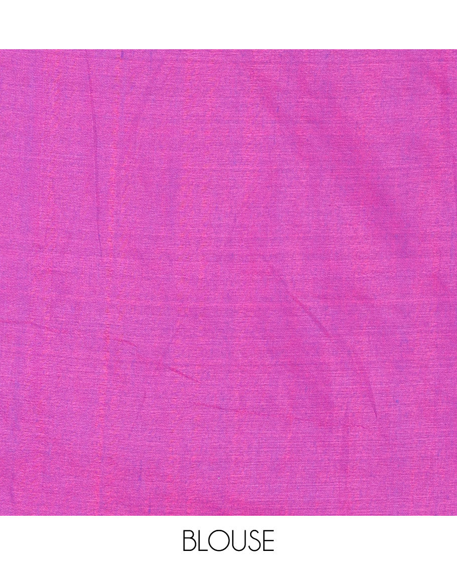 Borderless Violet Plain Khadi Mul Cotton Saree Features a Self-Pallu with Tassels, and a Matching Blouse