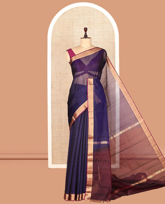 Blue Plain Silk Cotton Saree