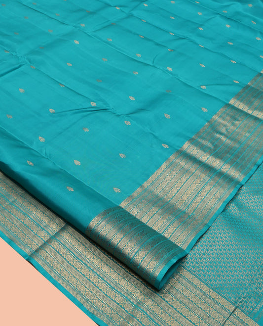 Blue Vasundhara Lite Silk Mix Saree, Featuring Zari Buttas, Highlighted by a Traditional Zari Border, Grand Pallu, and a Matching Blouse