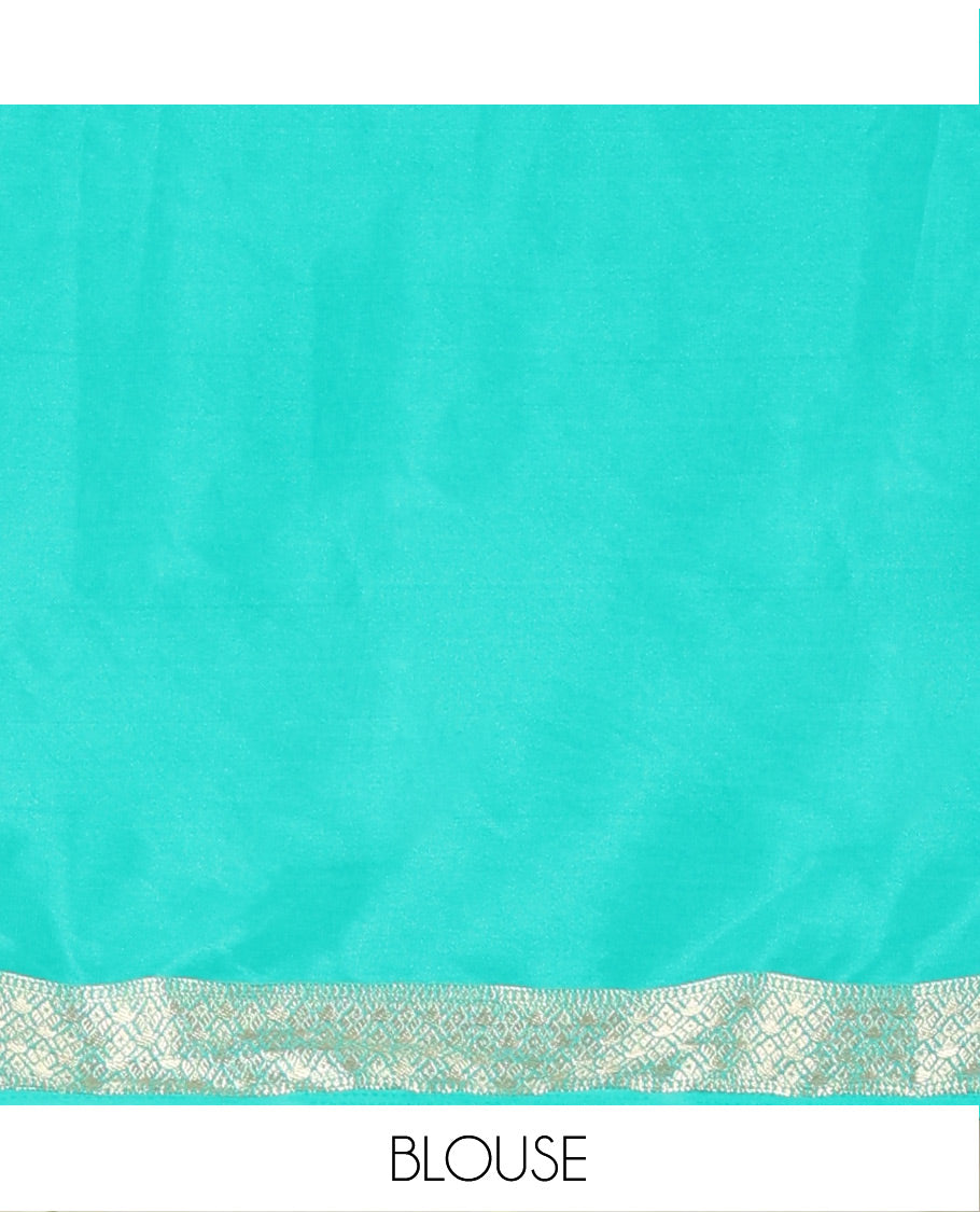 Navy Blue and Rama Half-And-Half Style Art Crepe Saree Richly Detailed with Plain and Jacquard Design, Complemented by a Contrast Border of Traditional Zari Designs, Pallu Featuring Zari Stripes, and Paired with a Matching Blouse