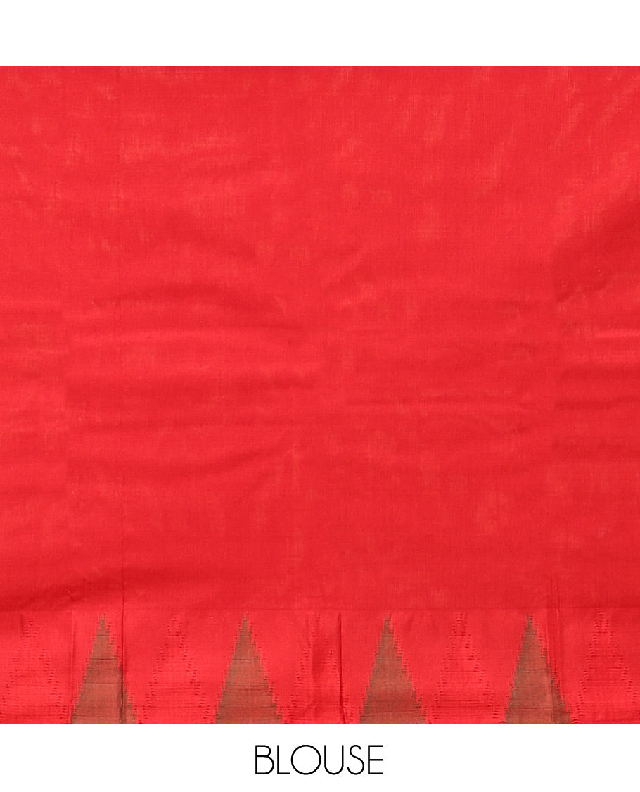 Pale Brown Plain Bangalore Silk Saree, Complemented by a Contrast Temple Border, Pallu of Stripes, and a Contrast Blouse
