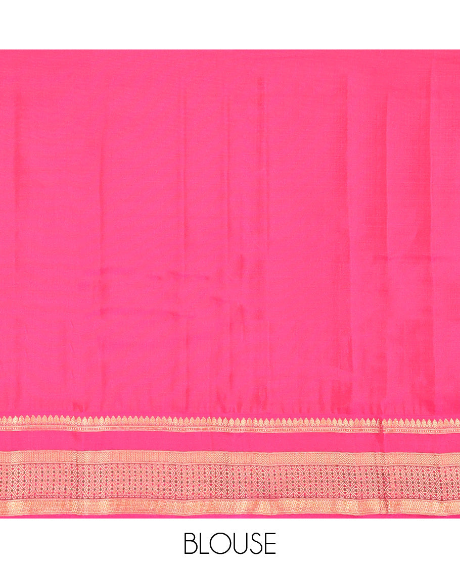 Yellow Thread Buttas Vasundhara Lite Silk Mix Saree, a Contrast Border of Thilakam Mokku, Vanki and Jaal Designs, Grand Pallu, and a Contrast Blouse