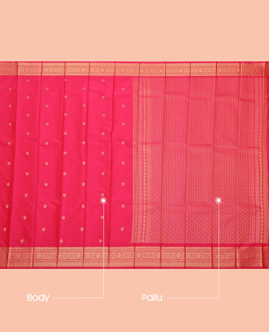 Pink Budget Silk Saree, Detailed with Zari Buttas, Highlighted by a Traditional Zari Border, Jaal Pallu, and Matching Blouse