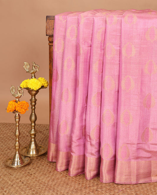 Pink zari butta design banaras tissue saree with zari jacquard border & rich weaving brocade pallu along with butta design blouse