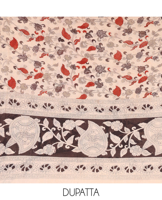 Maroon-Black Cotton Material Chudidar, Kalamkari Print Skirt, Contrast Bottom, Kalamkari Print Dhavani