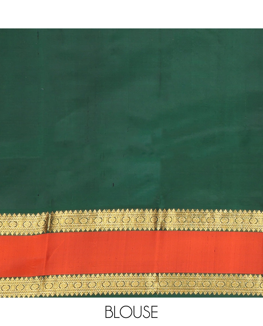 Pink Vasundhara Silk Saree, Subtly Woven with Stripes and Buttas All Over Its Body Complemented by Contrast Rettai Pettu Border of Thilakam, Banaras, Muthu, and Laddu Kamalam Designs, Grand Jaal Pallu and Paired with a Contrast Blouse