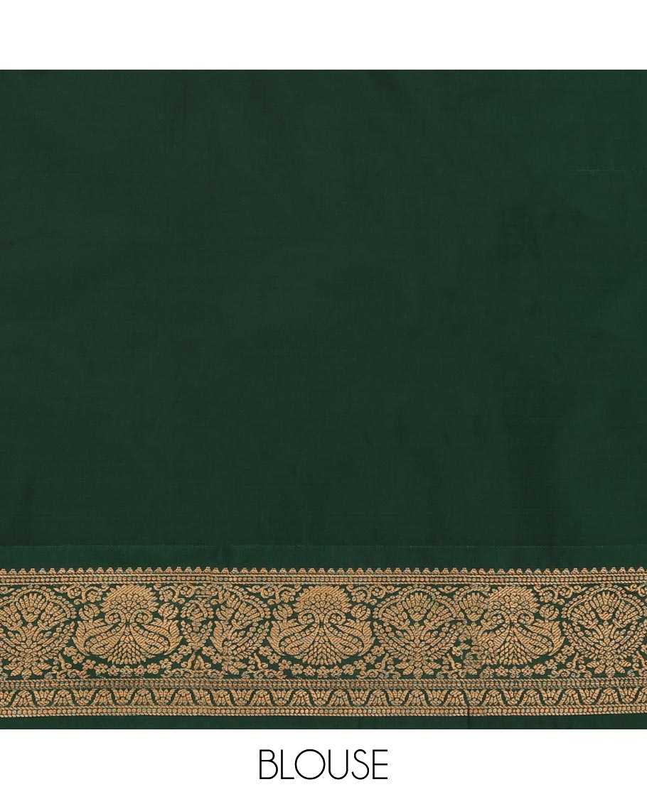 Red Art Silk Pavadai Material Set Elevated with Zari Designs All Over the Skirt, Complemented by a Contrast Floral-Paisley Zari Woven Border, and Paired with a Contrast Blouse