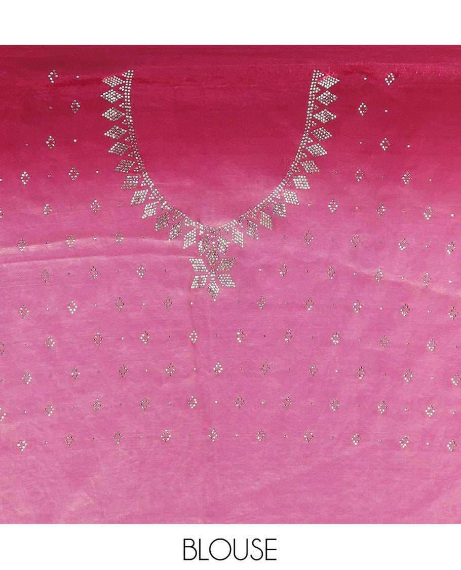 Purple Designer Saree, Accentuated with Stone Struck on Its Body, Complemented by a Contrast Floral Design Stone Work Border, Pallu of Stone Work, and Paired with a Contrast Blouse