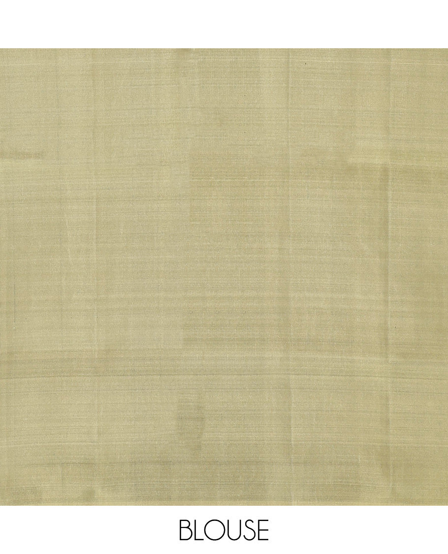 Borderless Pale Green Mayuri Lite Silk Mix Saree, Uniquely Detailed with Round Buttas All Over Its Body, Highlighted by a Self-Pallu of Sea-Themed Designs, and Paired with a Matching Blouse