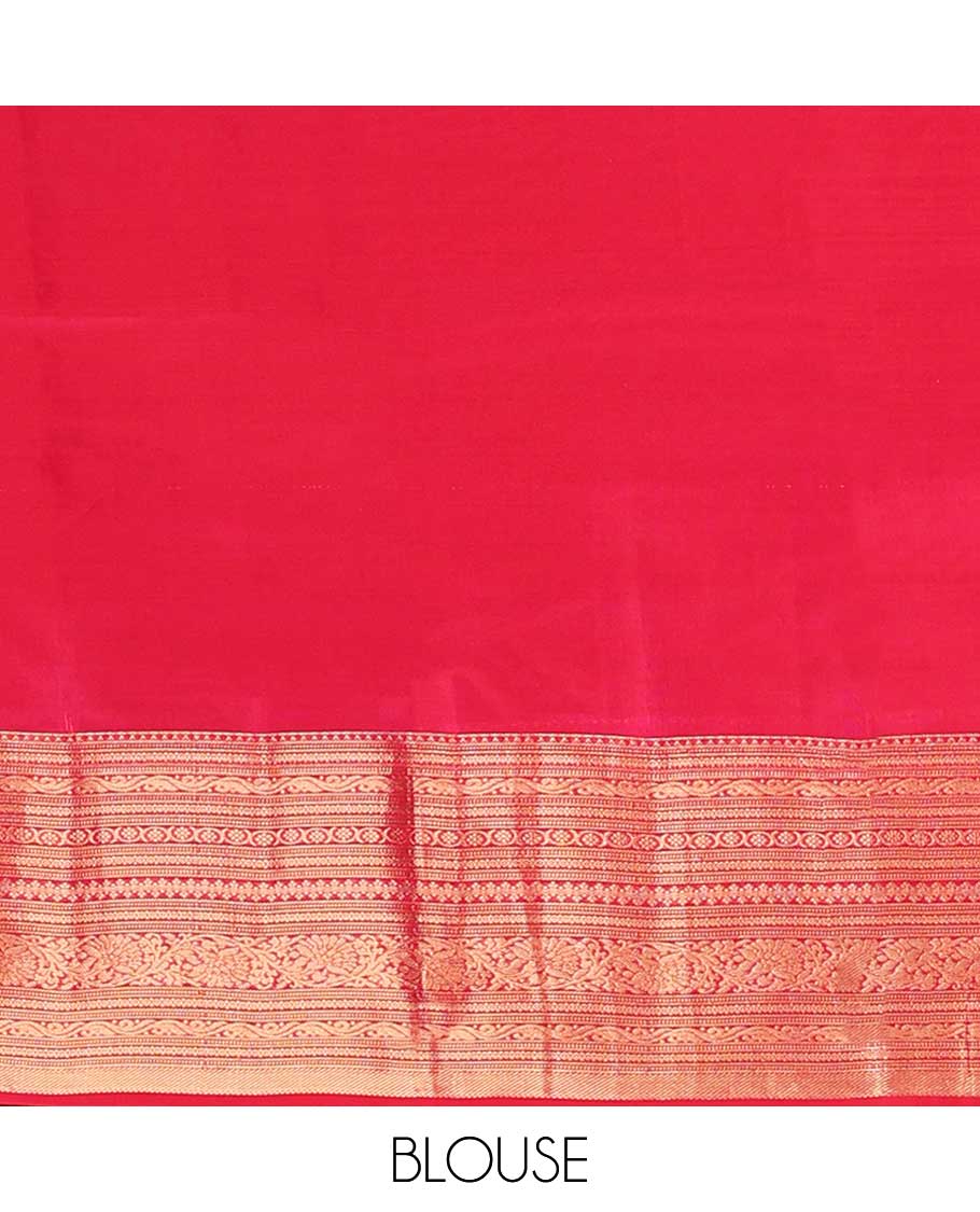 Red buttas vasundhara elite silk saree with contrast zari design border & pallu of intricate zari design