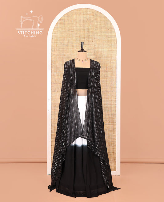 Black-And-White Half-Saree, Adorned with an Ombre-Colored Viscose Georgette Skirt, a Plain Blouse, and a Striped Dhavani