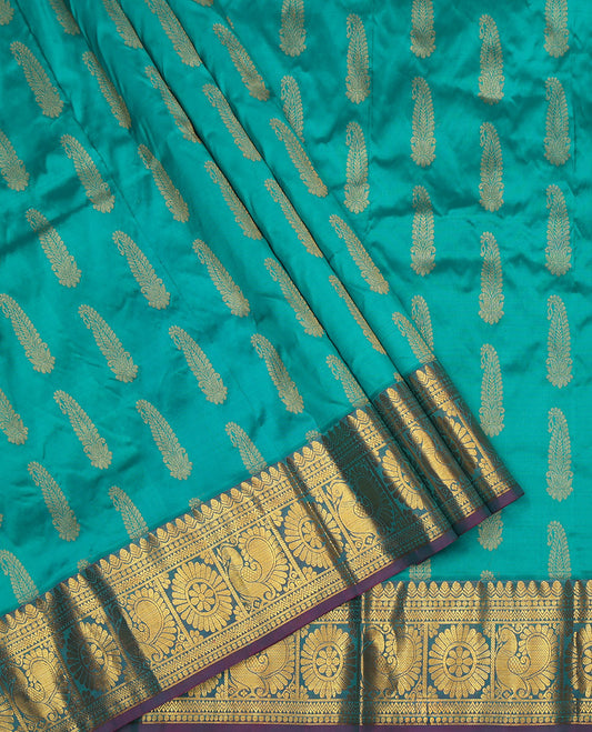 Blue Pure Silk Navarathna Pavadai Material Set