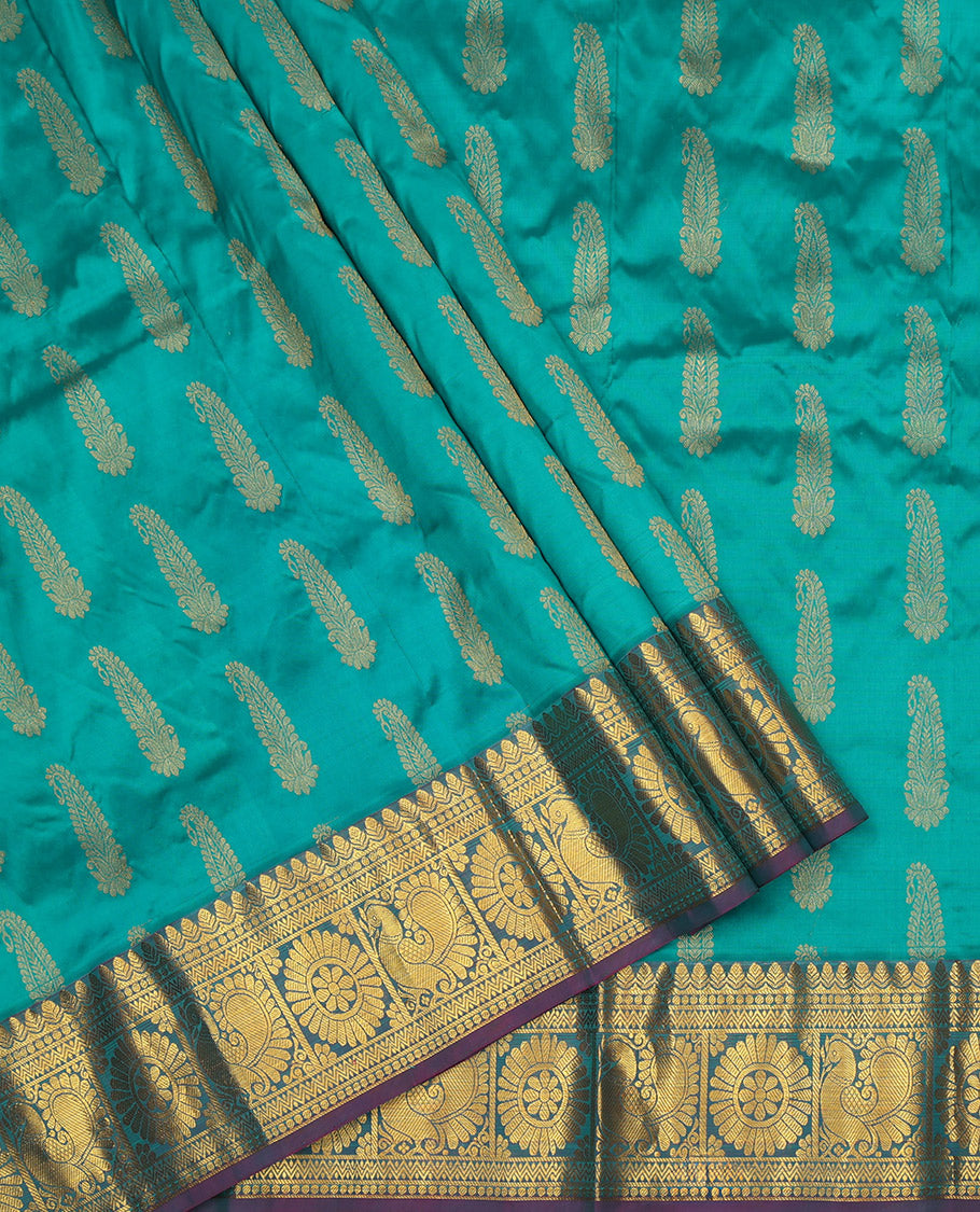Blue Pure Silk Navarathna Pavadai Material Set