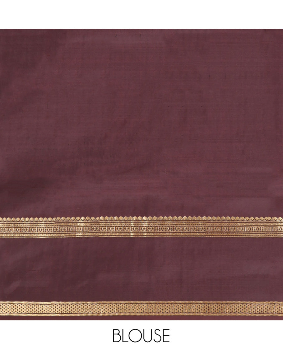 Blue Vasundhara Silk Saree, Elegantly Framed with Zari Buttas All Over Its Body, Complemented by a Contrast Border of Thilakam Mokku, Neli, Kathir, and Ara Maadam Designs, Grand Pallu, and Paired with a Contrast Blouse
